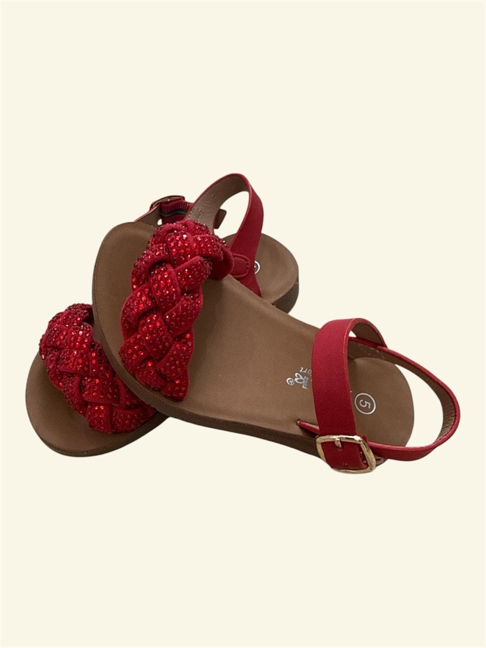 Link Red Braided Beaded Slingback Sandals